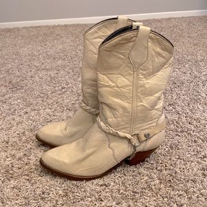 Cream leather cowboy boots with heel